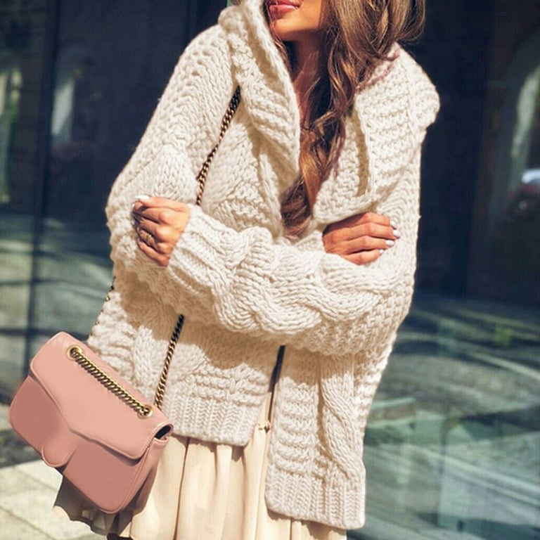 LBECLEY Extra Long Winter Coats Women's Autumn and Winter Heavy Needle  Sweater Women's Thickened Fashion Loose Cardigan Coat Big Comfy Sweater  Beige