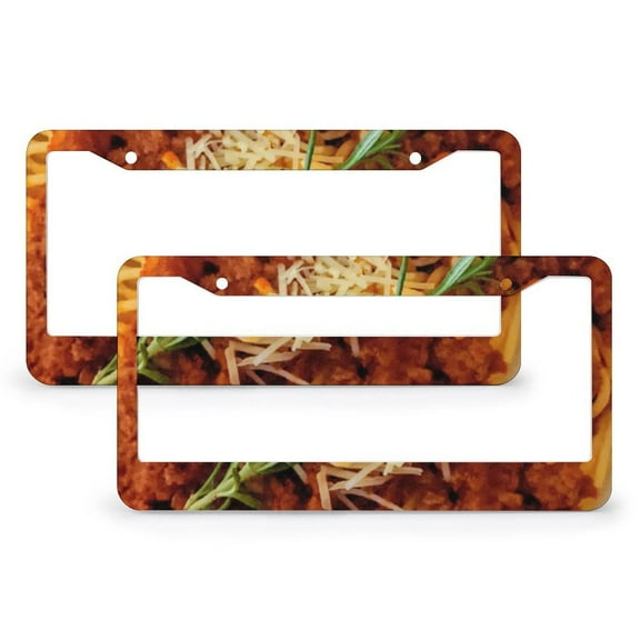 2 Pcs Set Spaghetti License Plate Frame Fantasy Delicious Food Auto Car Accessories Tag Aluminum Metal 2 Hole Fits All Car