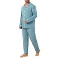 thumbnail image 4 of INSPIRE CHIC Men's 2 Pieces Long Sleeve Solid Color Button Down Casual Pajamas Set L Blue, 4 of 5