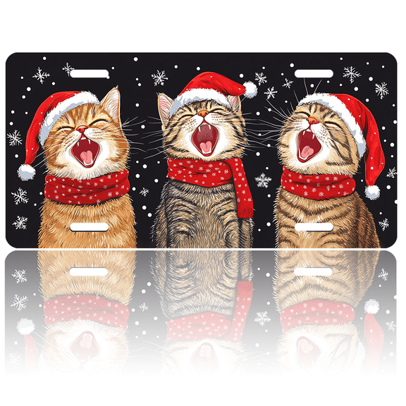 1 Pcs 2D Flat License Plate Covers & Frames, Three Cats For Decorative Front, Waterproof For Decoration Aluminum License Plate Covers & Frames Cover For Men Women, 12" X 6"