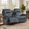 thumbnail image 2 of Ebello Manual Recliner Loveseat Sofa, 2-Seater Vintage Rivet Design Reclining Couch with Center Console, Hidden Storage & Cup Holders for Living Room, Greenish Gray, 2 of 8