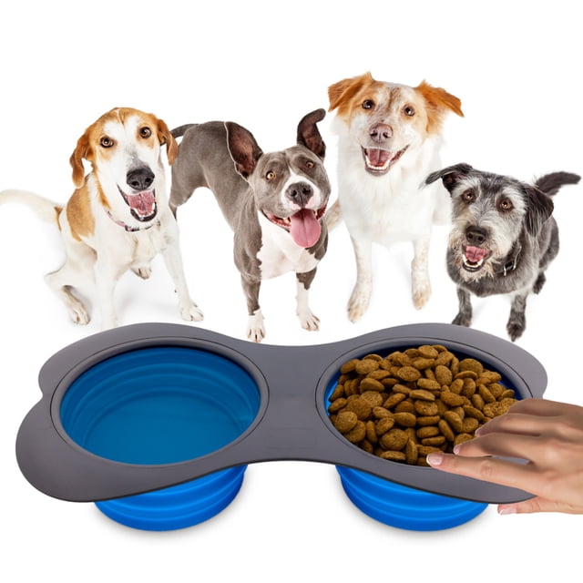 Platos plegables KE WOOW colapsables para agua y comida comederos de VIAJE para perros gatos y conejos 350 ml agua y 1.4 taza para alimento seco color azul