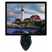 Lighthouse Decorative Photo Night Light Plus One Extra Free Switchable Insert. 4 Watt Bulb. Image Title: Portland Head Lighthouse. Light Comes with Extra Bulb.