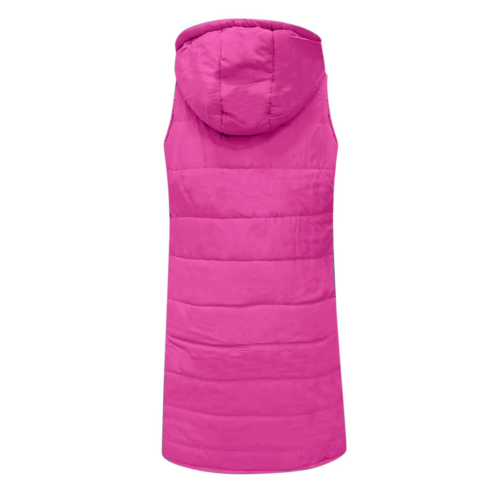 Womens Puffer Vest Sleeveless Hooded Long Quilted Vests Zip Up Lightweight Puffy Winter Jackets Gilet with Pockets