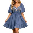 thumbnail image 2 of IUYRTFE Women's Flutter Sleeve Embroidered Mini Dress V Neck Tiered Ruffle Summer Casual A Line Dress, 2 of 6