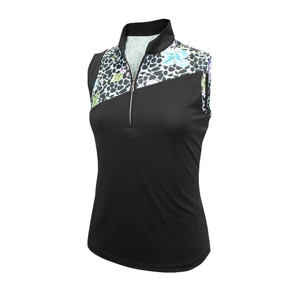 Monterey Club Women's Vivid Print Block Sleeveless Zip Golf Polo Shirt #2365