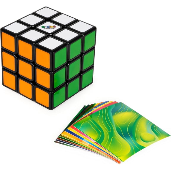 Rubik’s Cube, Original 3x3 Cube with Removable Stickers for Customization in Fun Patterns, Problem-Solving Brain Teaser,  Ages 8 