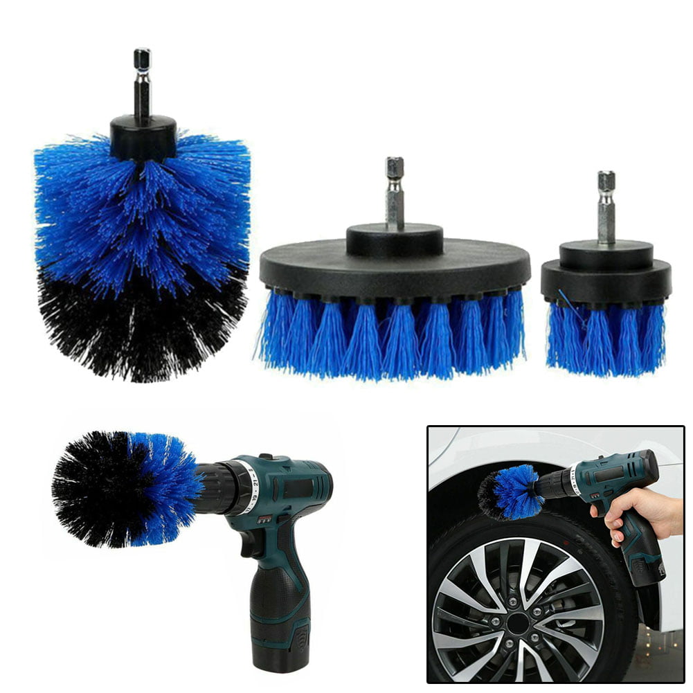 Car Brush Drill Scrubber 3Pcs Auto Detailing Cleaning Hard Bristle Brush Tool 
