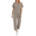 thumbnail image 2 of gbyLJF Two Piece Sets for Women Summer Travel Vacation Outfits Short Sleeve Casual Set Wide Leg Pants Sweatsuit with Pockets, 2 of 9