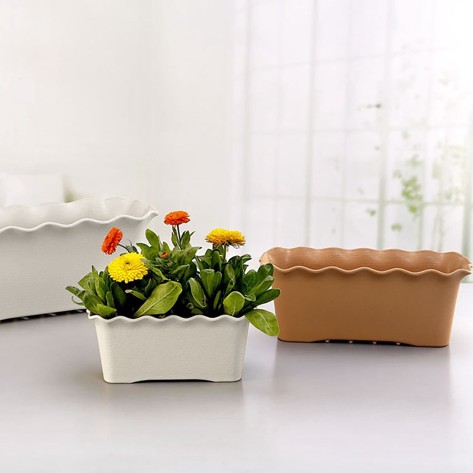 Piwvid Rectangular Window Box Planter Set, Large Window Sill Planters for Indoor Herbs and Flowers, Practical Home Garden Tools with Modern Design, Durable Plastic