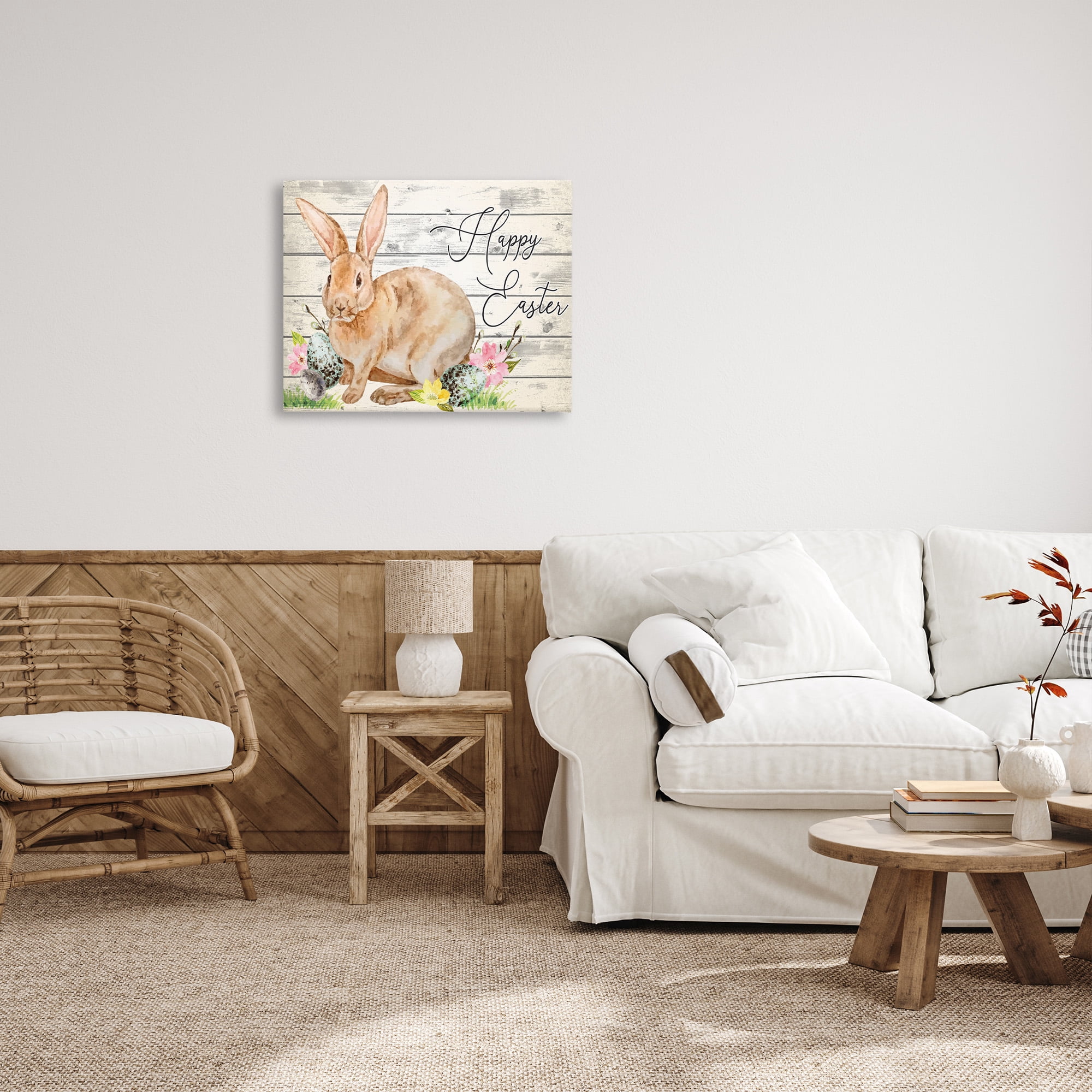 Spring Floral Happy Easter Bunny Canvas Art, 30 x 24, By Nicole DeCamp