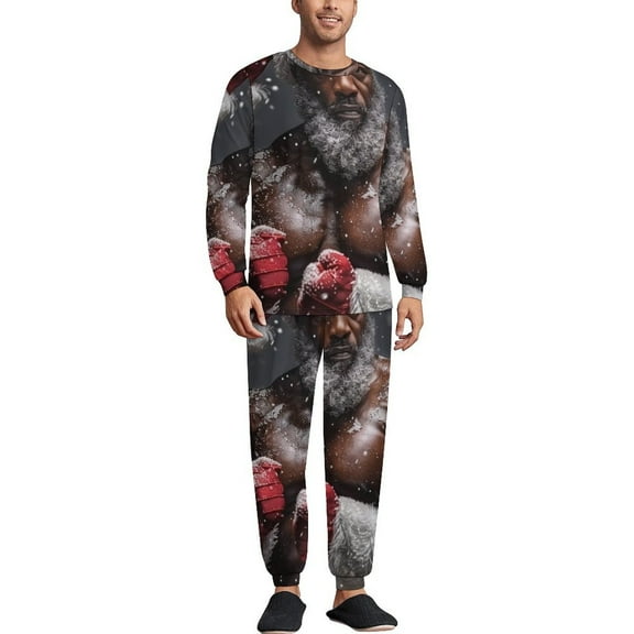 Strong Black Santa Claus Men's Pajama Set Sleepwear Pjs Lightweight Long Sleeve Crewneck Shirts and Bottoms Soft Comfy Sleep Sets XS