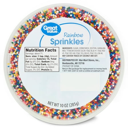 Great Value Rainbow Non Pareil Sprinkles Tub, 10 oz