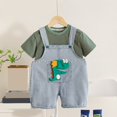 thumbnail image 2 of Odeerbi 0-5 Years Toddler Boys Girls Outfits Dinosaur Bib Overall Shorts with Striped Cotton Short Sleeve T-shirt Set Summer Strap Romper Jumpsuit Playsuit, 2 of 3