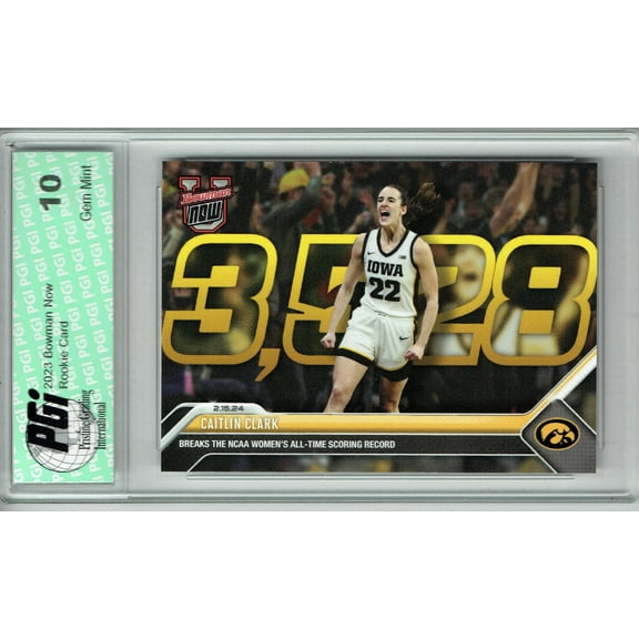 Caitlin Clark Iowa Hawkeyes 2023 Bowman University Now #49 Scoring Record Rookie Card PGI 10