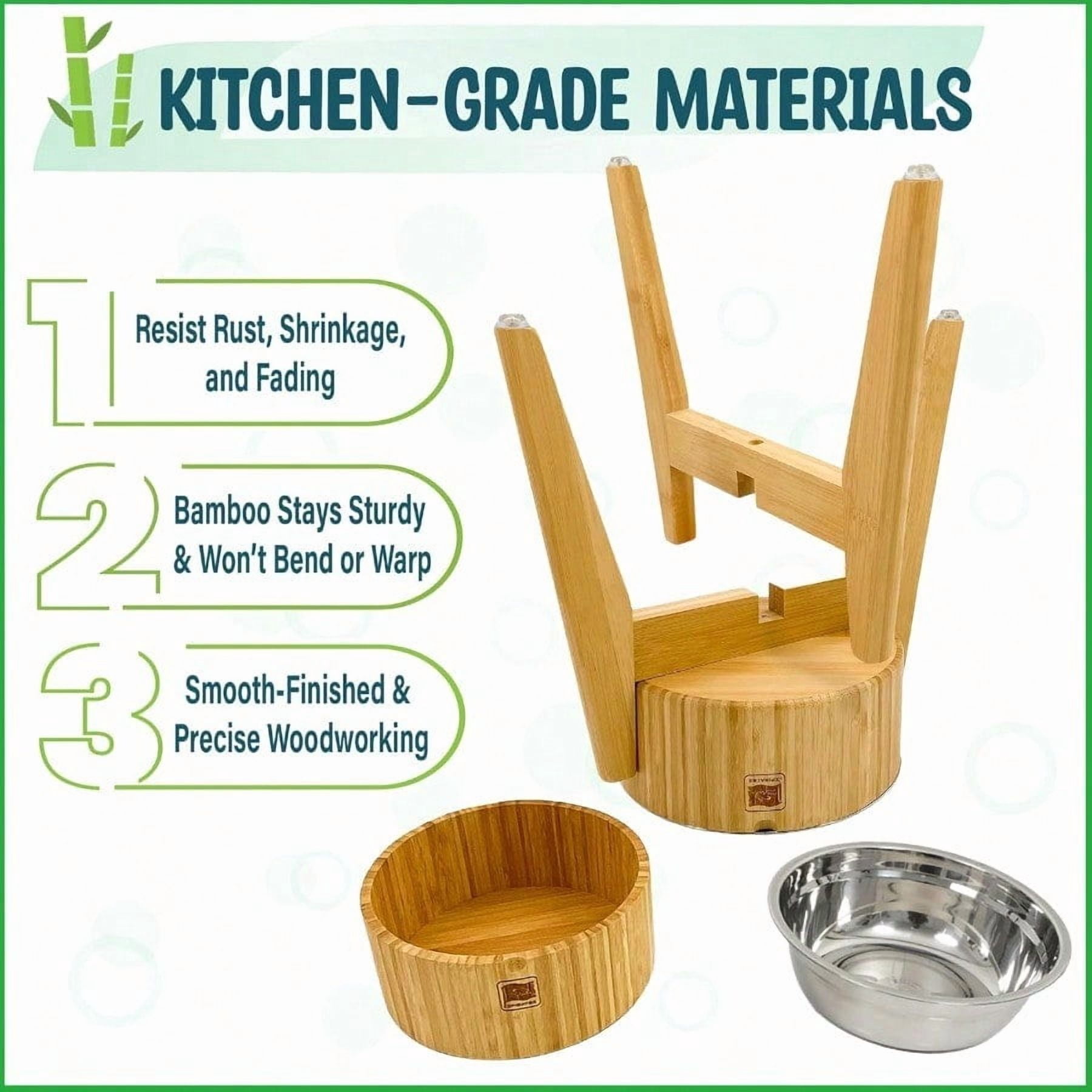 Elevated Dog Bowls For Large Breed 15Inch Tall 74oz Cap Deter Ants And Bugs Raised Single Feeder Suitable For Dry And Wet Pet Foods Bamboo With Stainless Steel Dish