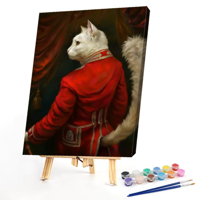 Cuadros Decorativos Pintura al óleo de gato blanco caballero por números pintura acrílica DIY sobre lienzo (B135) Tmvgtek embutido en tela