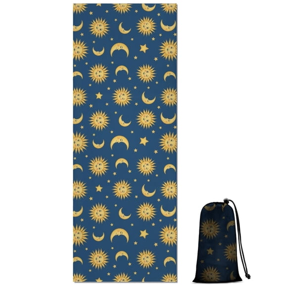 Blue Sun Moon Star Pattern Hot Yoga Mat Towel Non Slip for Hot Yoga - Quick-Drying Yoga Mat Cover with 4 Corner Pockets with Travel Bag - Hot Yoga Towel Non Slip Grip Moisture Wicking Sweat 70"x26"
