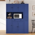 thumbnail image 3 of Harper & Bright Designs Farmhouse Kitchen Pantry Cabinet with Hutch, Tall Kitchen Storage Cabinet with Pull-Out Side Cabinet, Freestanding Cupboard with Door Shelves and Drawer for Dining Room, Blue, 3 of 20