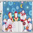 thumbnail image 1 of Whimsical City Shower Curtain - Bright Blue, Colorful Geometric Design with Clouds & Moon, 1 of 4