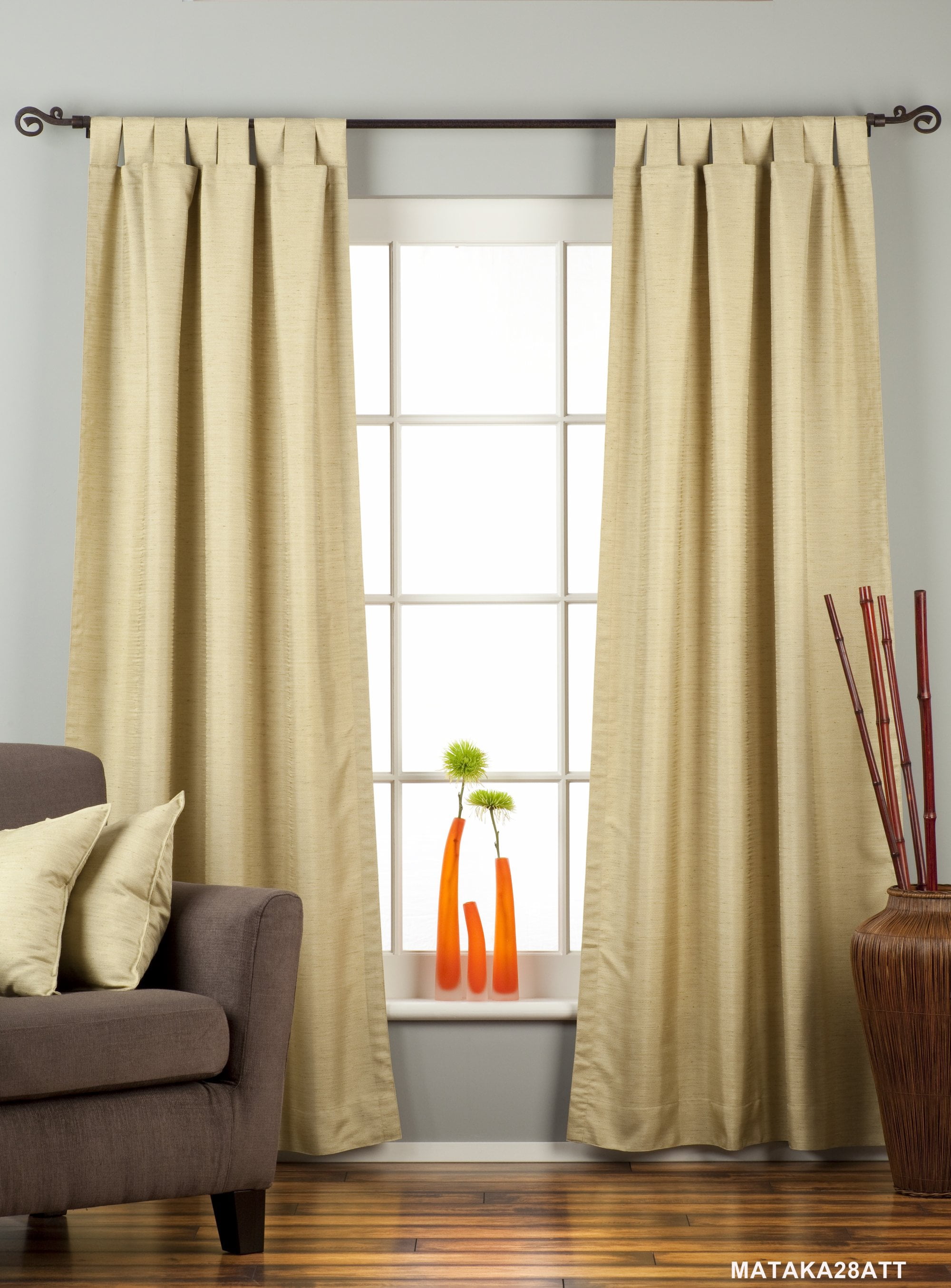 Olive Green Tab Top Matka Raw Silk Curtain Drape Panel Piece