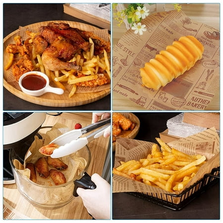 

GUSTVE100 Sheets Greaseproof Paper Newspaper Style Kitchen Greaseproof Parchment Paper Waterproof Basket Liner Eco-Friendly Food Wrapper
