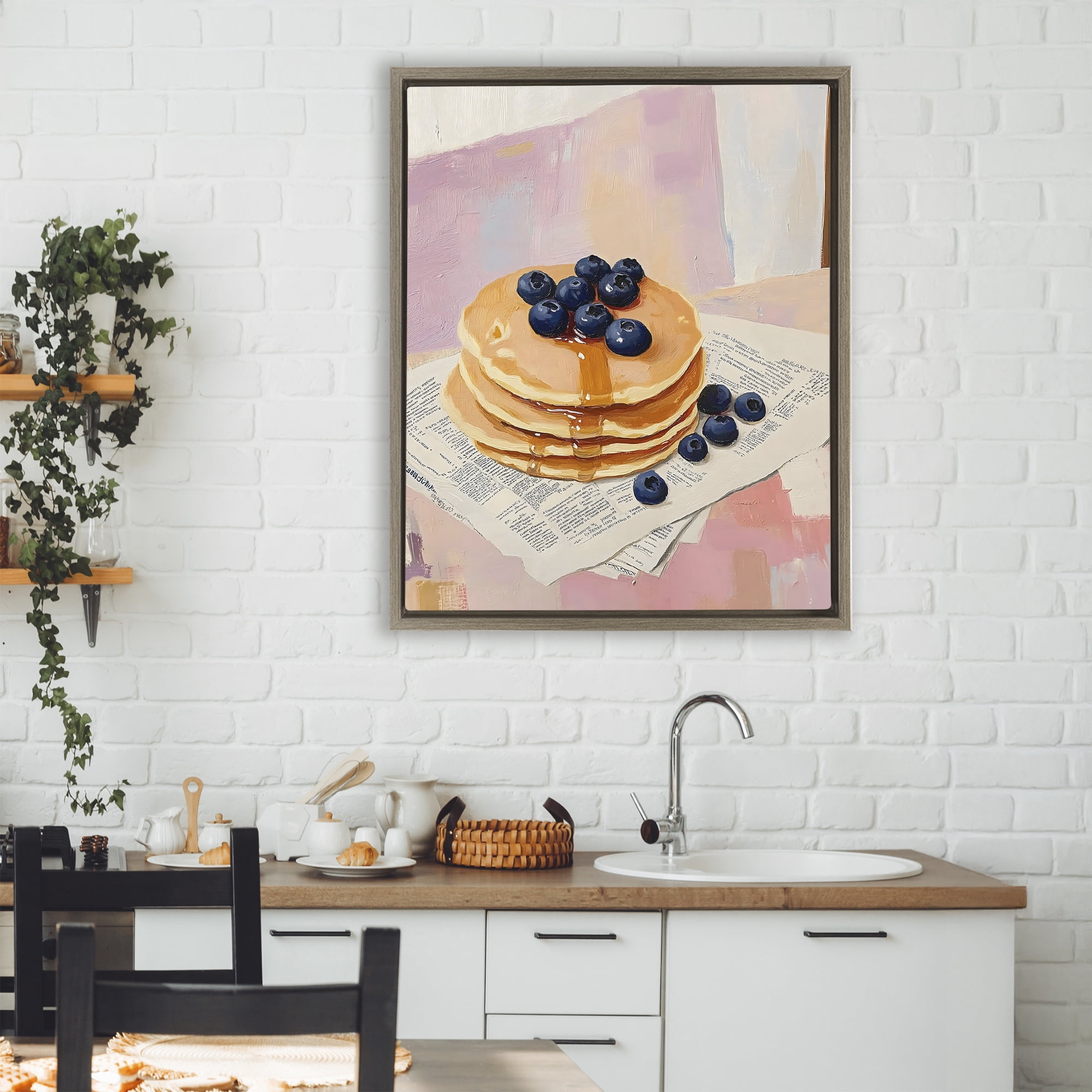Stupell Industries Blueberry Pancakes with Syrup Brown Framed Floater Canvas Wall Art, design by The Prints Vibe