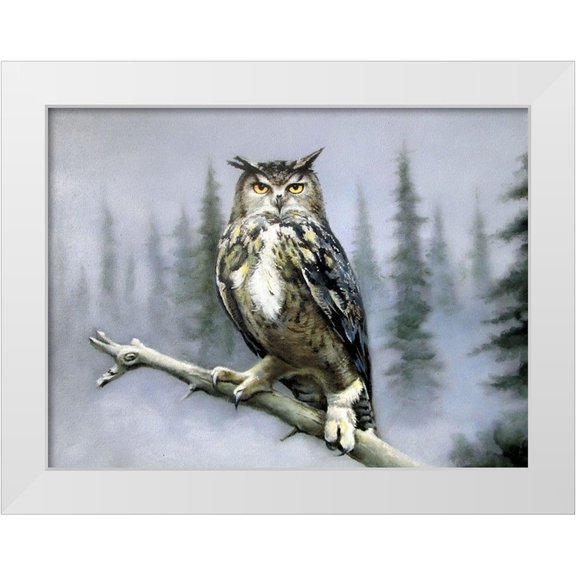 Pautov, Igor 14x12 White Modern Wood Framed Museum Art Print Titled - Owl in Winter