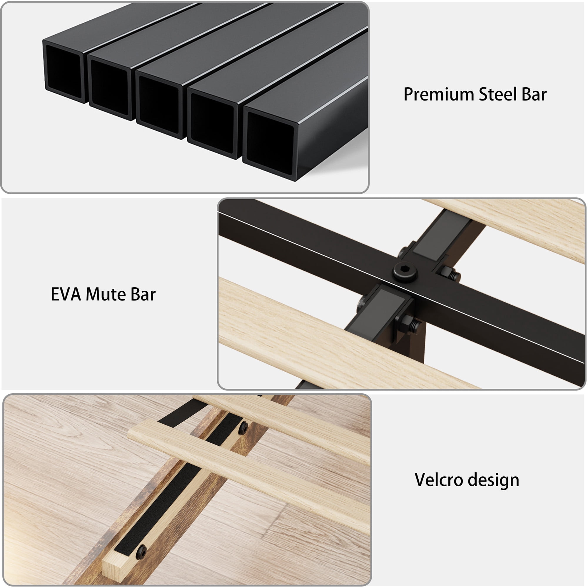 BSHTI Queen Wood Metal Platform Bed Frame with 2-Tier Storage Headboard, LED Light, USB Charging, No Box Spring Needed for Bedroom（Dark Brown）