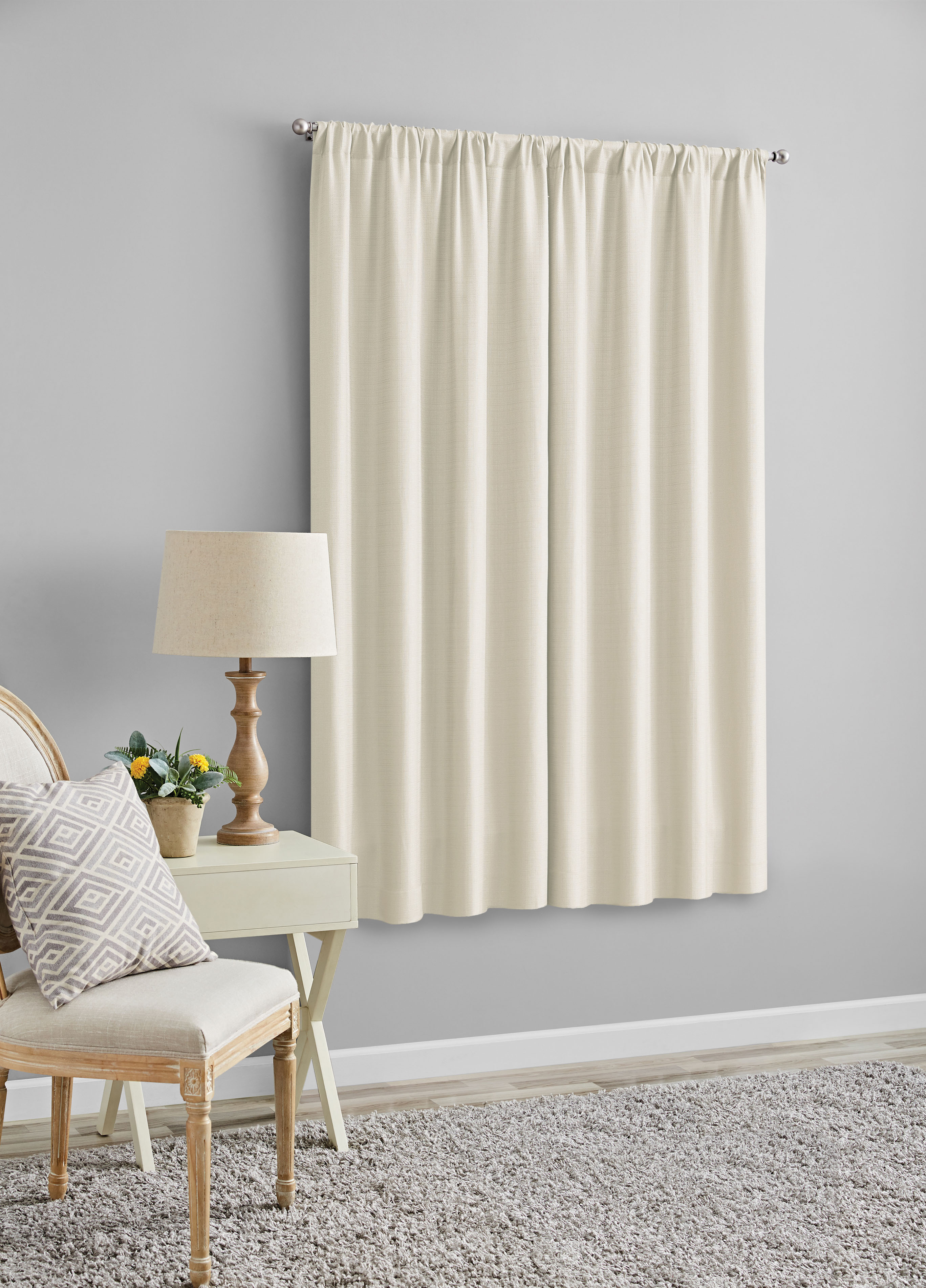 (2 pack) Mainstays Southport Light Filtering Rod Pocket Textured Curtain Panel, Set of 2, Ivory, 40” W x 63” L