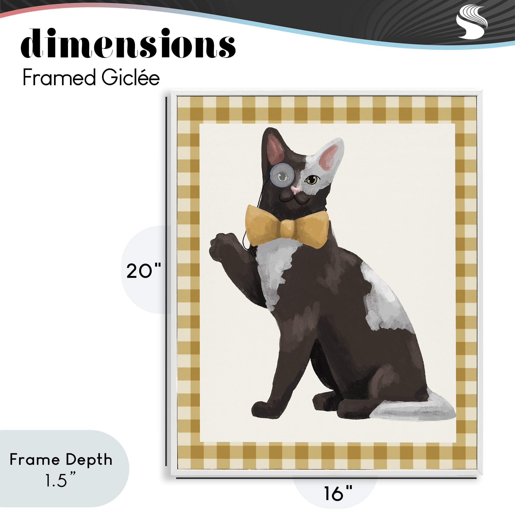 Stupell Industries Gentleman Cat with Bow White Framed Giclee Art, design by Sadie Harper