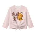 thumbnail image 5 of Xixirimido Cute Axolotl & Capybara Pink Pattern Girls Long Sleeve Shirts Casual T-shirt Loose Fit Tunic Tops Crewneck Tie-hem Blouse Tees for Fall Winter, Size 9-10, 5 of 7