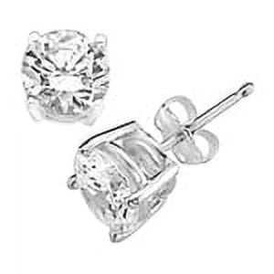 Prong Set Stud Earrings with Synthetic Round Cut Diamond by Diamond Essence set in 14K Solid White Gold