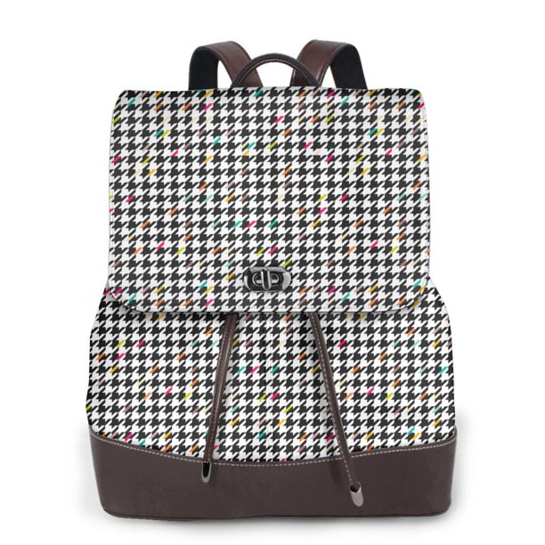 Balery Black And White Houndstooth Mochila de Cuero para Mujeres, Gran Capacidad, Bolsa de Viaje Multifuncional, Mochila de Cuero y Bolsa de Hombro para Mujeres