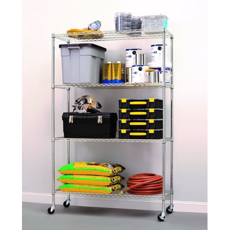 Hyper Tough Chrome Wire Shelf 4-Tier Heavy Duty 72"H x 48"W x 18"D, 2400lbs Total Capacity