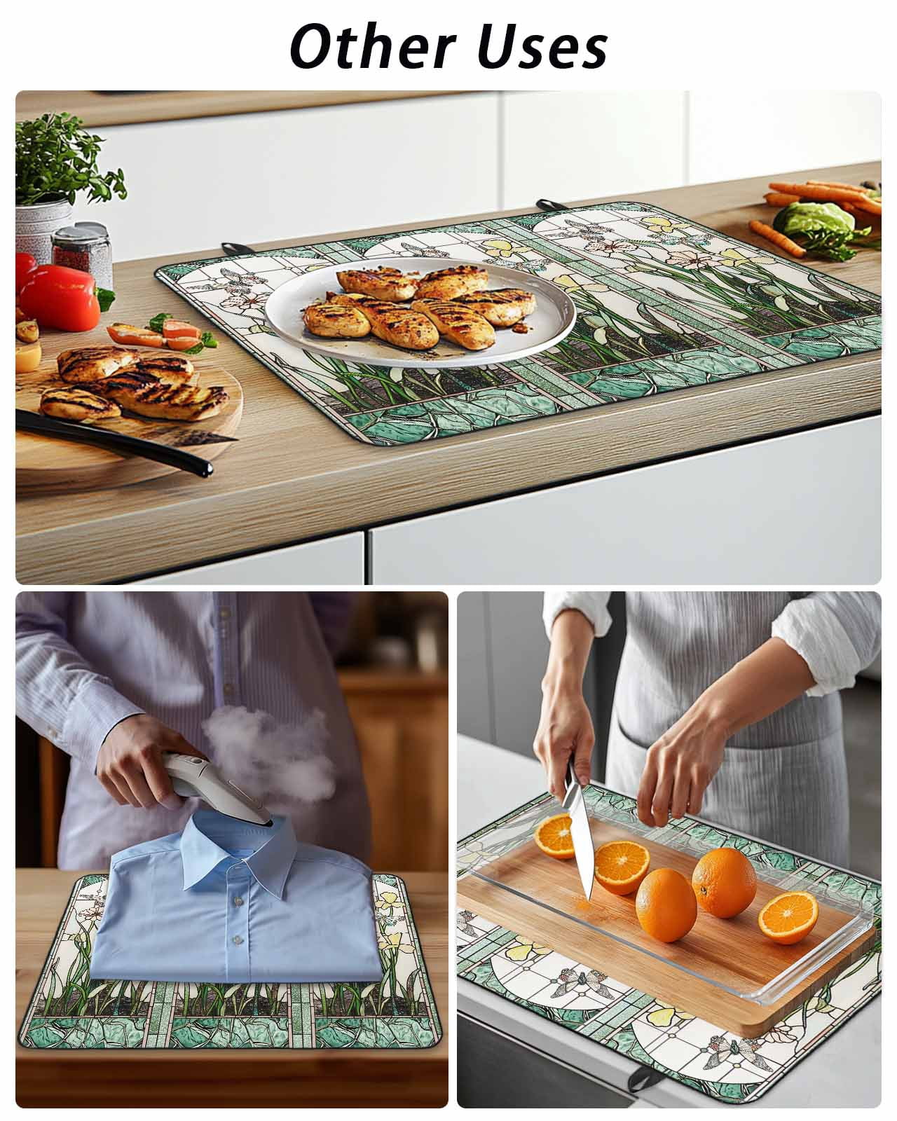 Stove Top Covers for Electric Stove, Green Spring Botanical Glass Stovetop Cover Protector, Summer Butterfly Vintage Induction Cooktop Protector Oven Mat for Kitchen Countertop 24"x21"