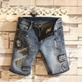 thumbnail image 4 of Pantalones cortos vaqueros rectos con gráficos para hombre, hasta la rodilla, multicolor, largos, cortos, para hombre, estilo Harajuku, azul, Y2k, hip hop, 4 of 4
