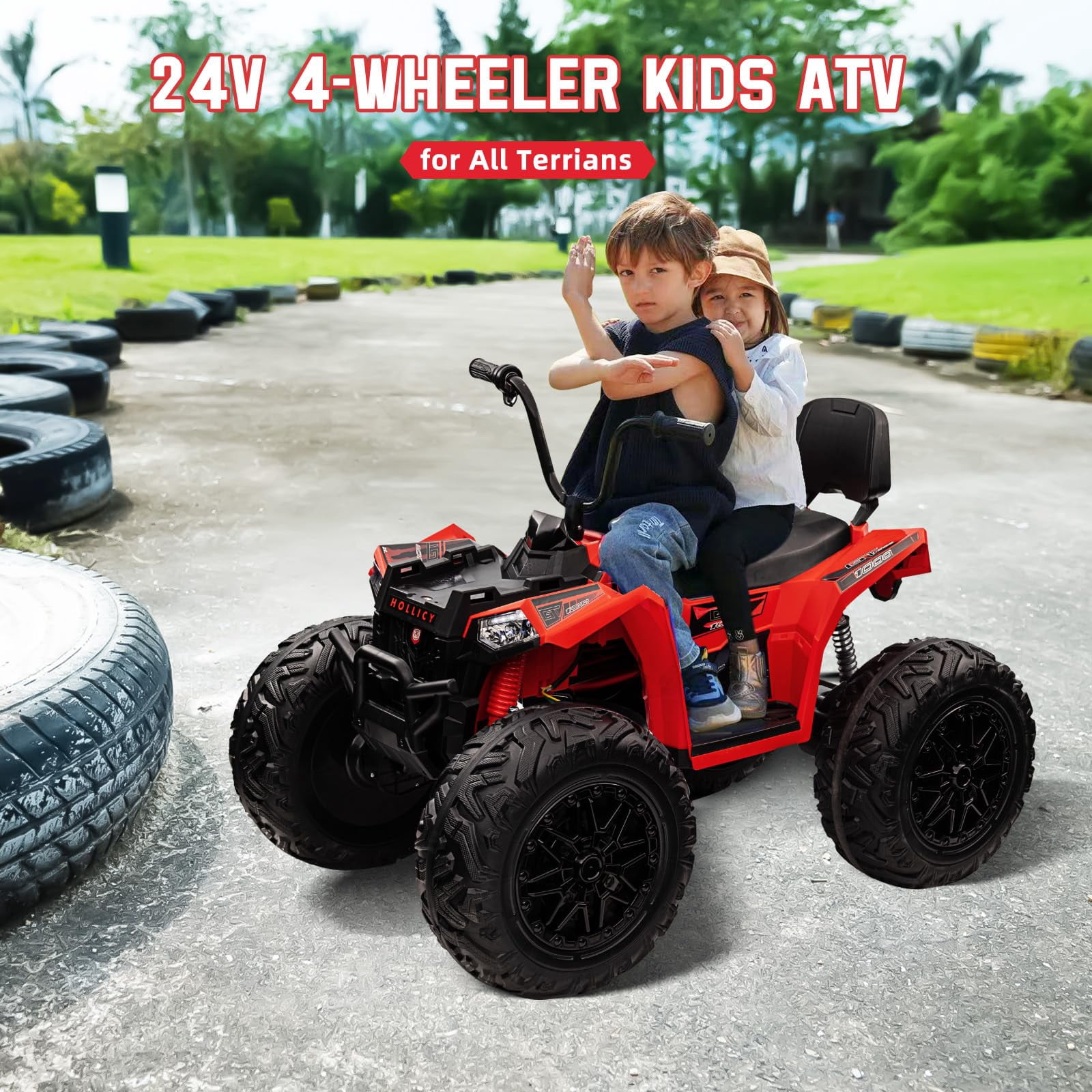 TROPOW Electric Ride On Cars with Remote Control,24V Two-Seater Kids ATV – 4x4 Electric 4-Wheeler Quad Ride-On Car Toy with 4x200W Motors, LED Lights, EVA Tires, Music, and Horn,