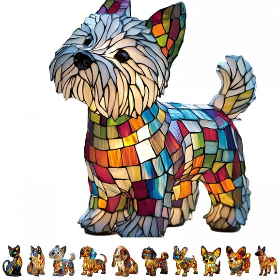 HIBIBUD Shih Tzu Stained Glass Lamp, Dog Lamps Stained Glass, Shih Tzus Lamp, Cute Pet Dogs Themed Led Table Lamps, Stained Resin Tabletop Night Light, Dachshund Schnauzer Corgi Pug Boxer Dog