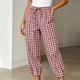 thumbnail image 2 of VBVC Women's Y2K Gingham Drawstring Jogger Pants , Casual Plaid Lounge Pants For Women , Ladies' Button Hem Trousers with Pockets, Wine , S-2XL, 2 of 7