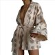 thumbnail image 1 of Pijama Holgado con Estampado para Mujer, Informal, con Cordones, de Larga y Pantalones Cortos de Cintura Alta, para el Hogar. Caqui S, 1 of 8