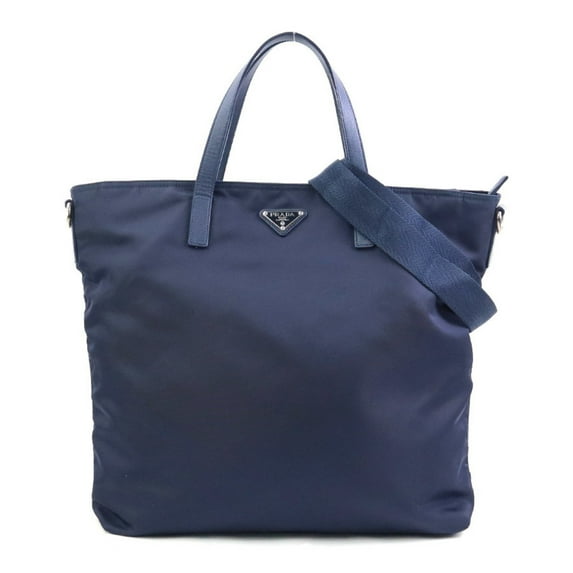 Pre-Owned PRADA handbag shoulder bag nylon leather navy men women 90080g