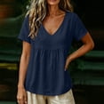 thumbnail image 5 of Uootdi Boho Tops for Women Deep V Neck Short Sleeve Side Hollow Stitch Detail Plain Peplum Tops for Women Relaxed Fit Vacation Airy Womens Tees, 5 of 8