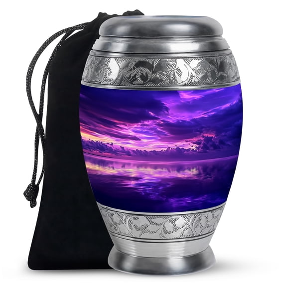 Purple Storm Cloud Memorial Urn For Human Ashes - Cremation Urns For Adult Female & Male - Decorative Memorial Ashes - 10 Inch