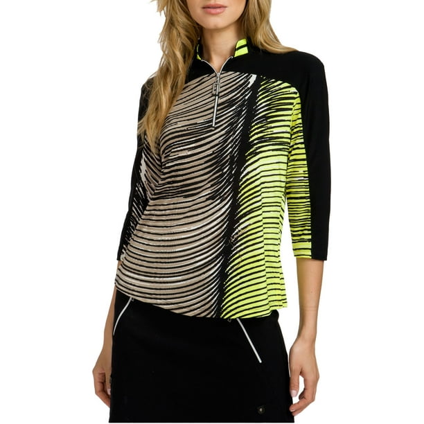 Jamie Sadock Jamie Sadock Women's Wave Print ¾ Sleeve Golf Top