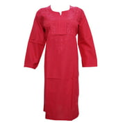 Mogul Womans Tunic Caftan Dress Red Hand Embroidered Cotton Kurta Kurtis XL