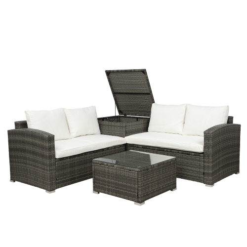 4 PCS Outdoor Cushioned PE Rattan Wicker Sectional Sofa Set Garden Patio Furniture Set (Beige Cushion) - image 3 of 10