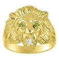 thumbnail image 1 of RYLOS Lion Head Ring with Gemstone Eyes & Diamond Mouth – Fun Designer Rings in Yellow Gold Plated Silver Peridot Size 11, 1 of 7