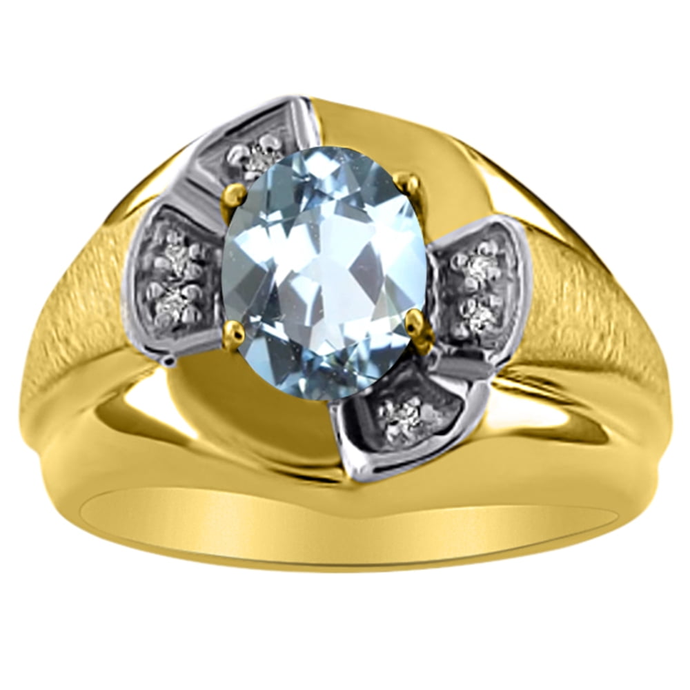 Unisex Diamond & Aquamarine Ring 14K Yellow or 14K White Gold by Elie Int.