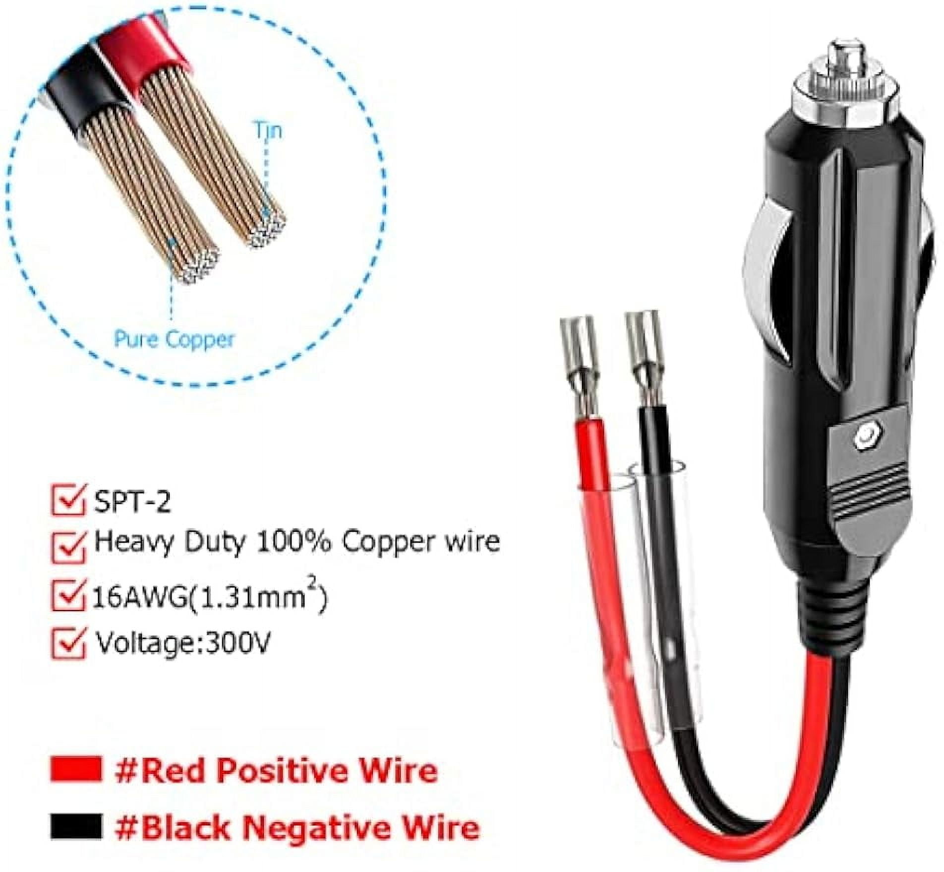 12V Fused Male Cigarette Lighter Plug, Replacement Car Adapter with Leads  and LED Light, 16AWG Extension Cable with 15A Fuse, Automotive Power Supply  Connectors Accessories (4)